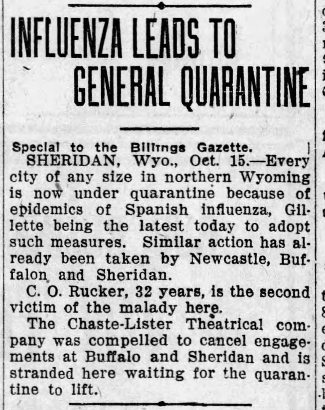 Influenza leads to general quarantine